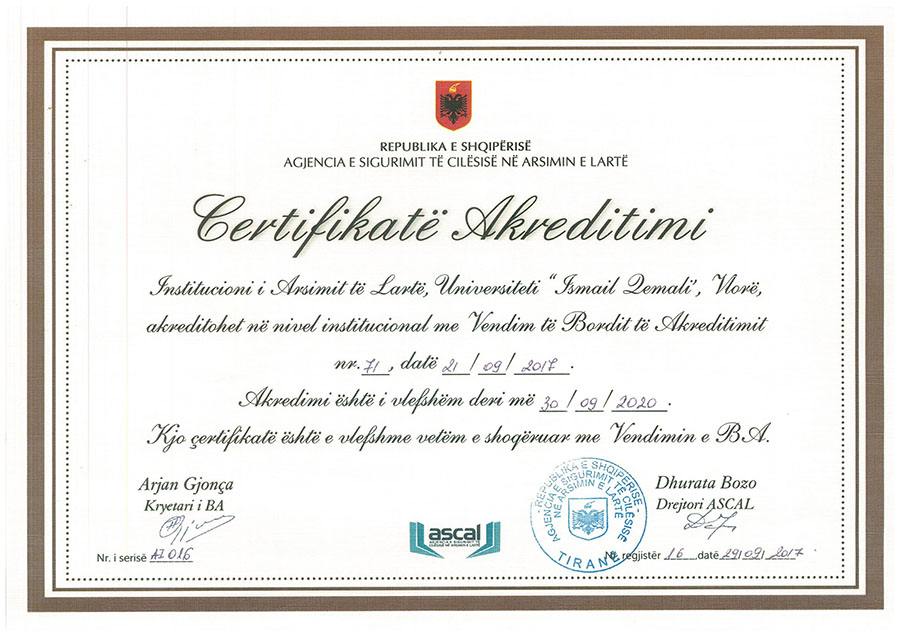 Certifikatë Akreditimi